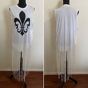 Wildfox Fleur De Lis Fringed Tank